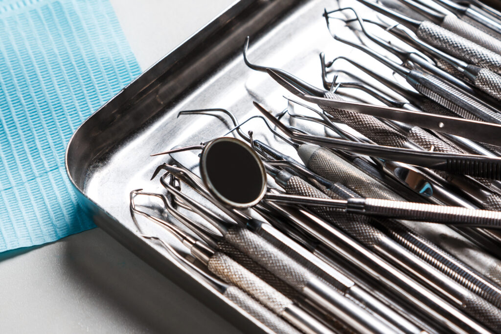 Close up of different dental tools